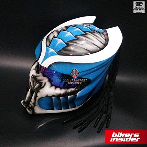 Blue White predator motorcycle helmet Badass-min
