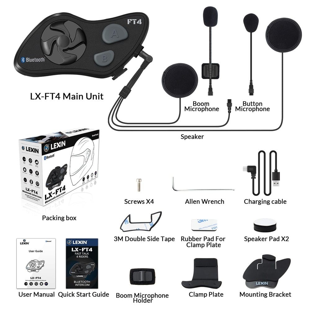 Here are the box contents of the Lexin LX-FT4 Bluetooth headset!