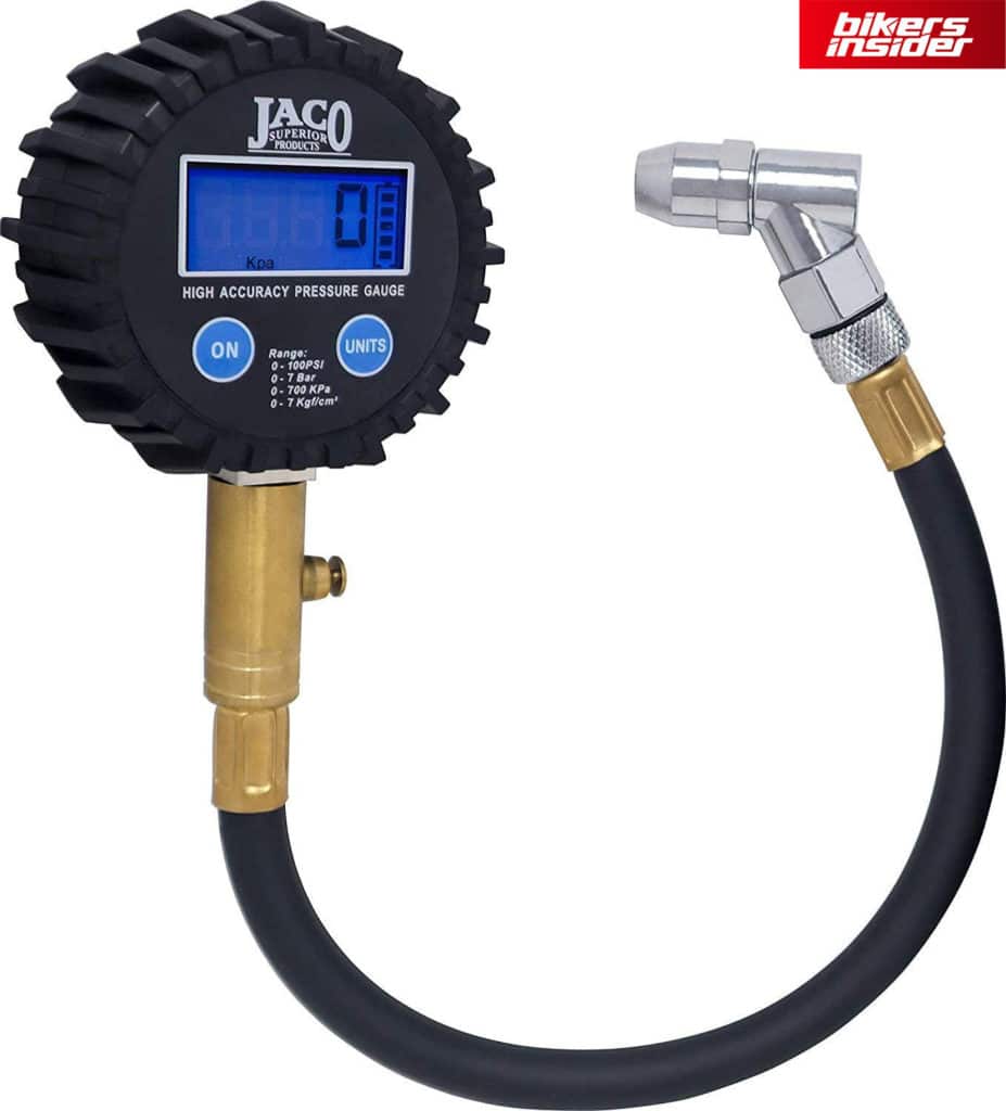 JACO ElitePro is the best tire pressure gauge to get for a motorcycle.