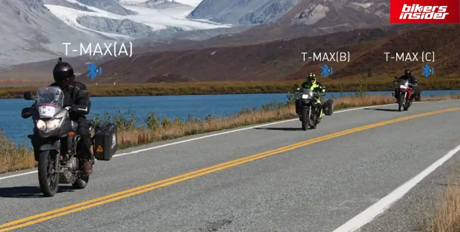 FreedConn T-Max has a maximum intercom range of 1,5 kilometers (0,93 miles) between six riders.