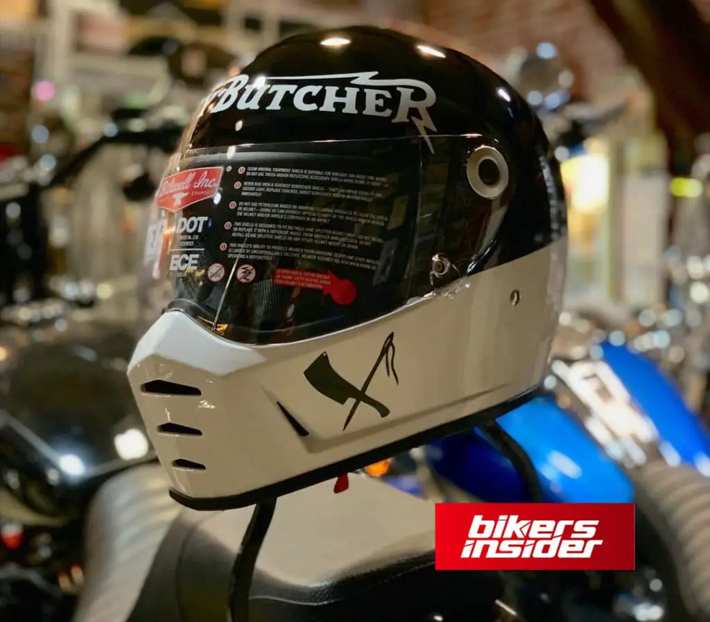 biltwell lane splitter cafe racer helmet butcher graphics